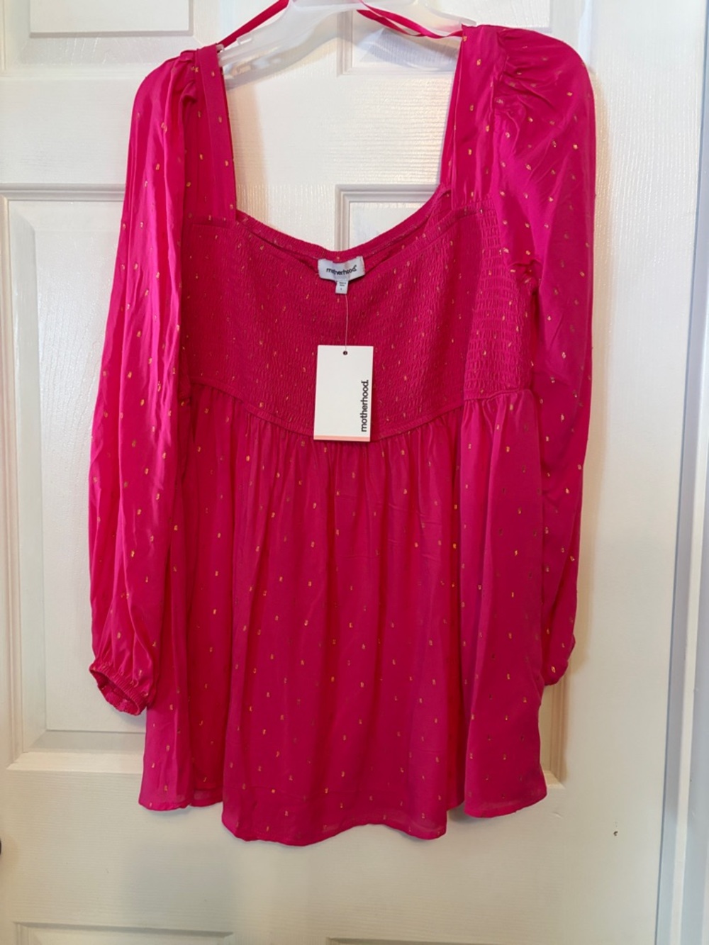Motherhood Hot Pink Blouse with Gold Dot Accents